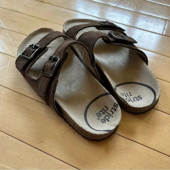Stride Rite Leo Suede Leather Slide Sandals Adjustable Straps Kids Size 2 - Picture 2 of 9